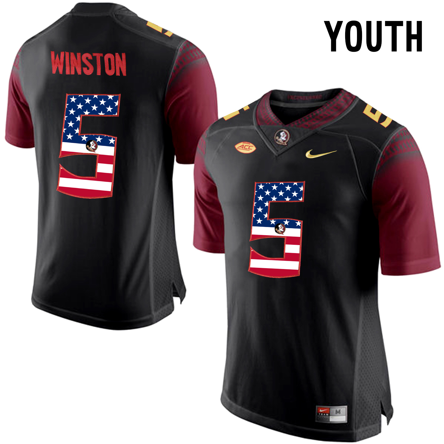 US Flag Fashion Youth Florida State Seminoles Jameis Winston #5 College Football Limited Jersey  Black